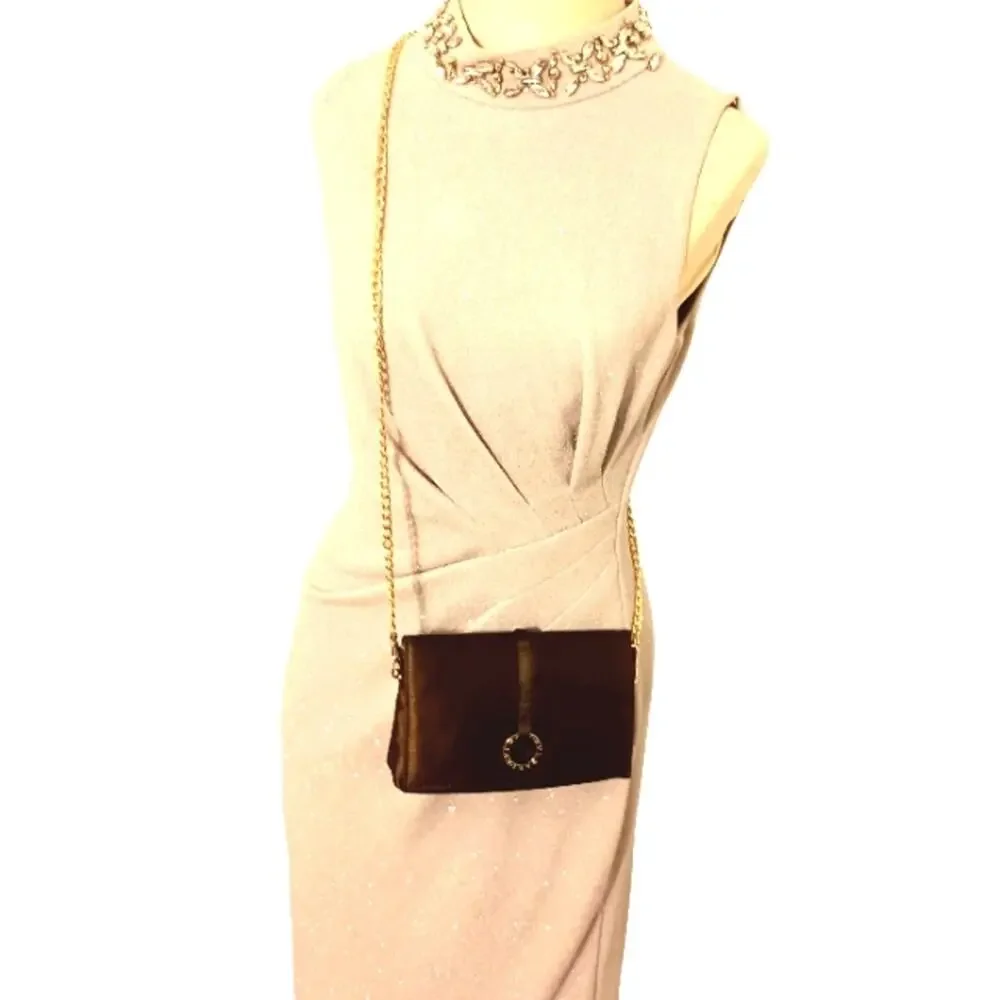 Bulgari Black Satin Crossbody Bag with Gold Chain